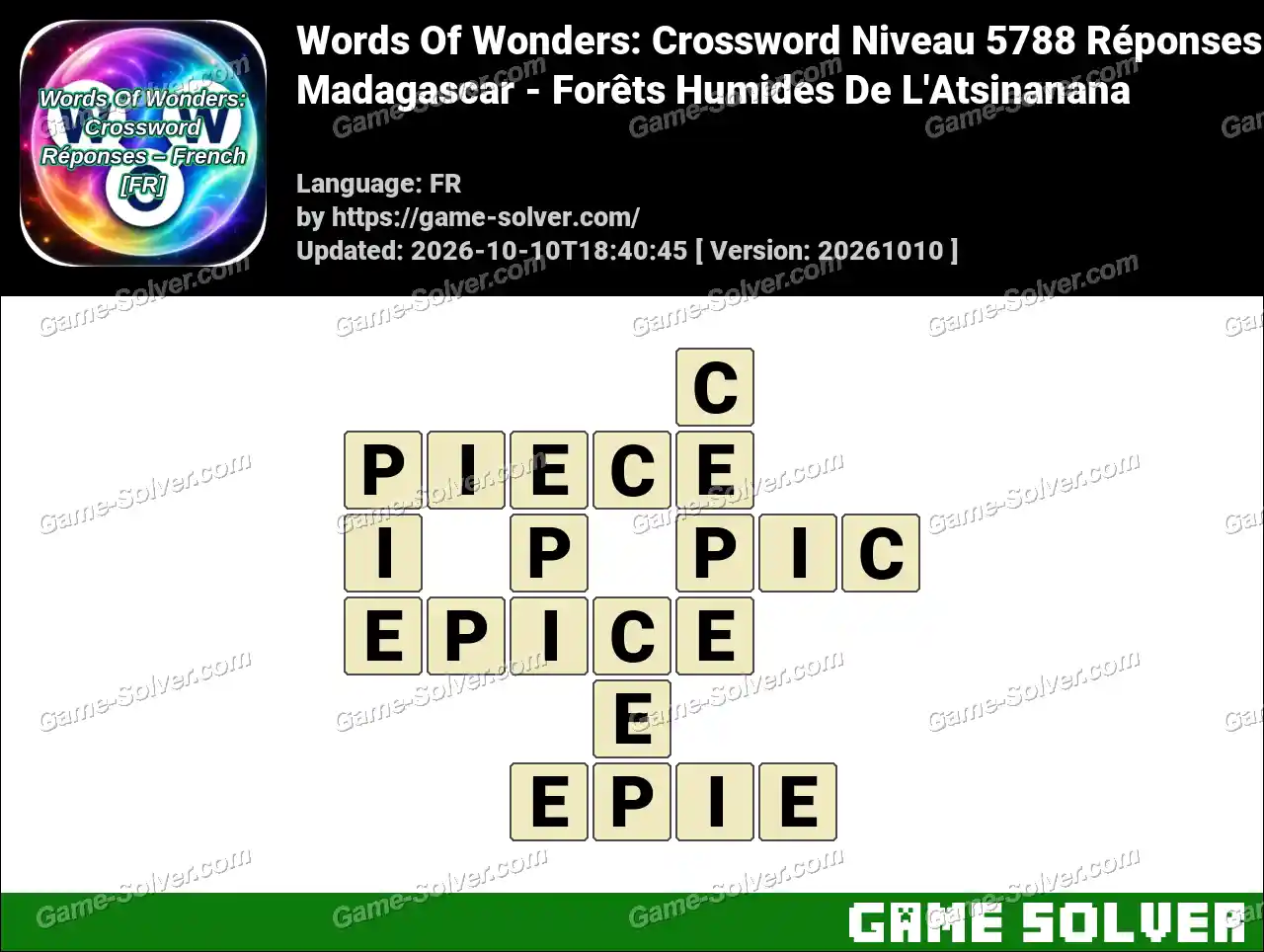 Words Of Wonders: Crossword Niveau 5788 Réponses – Madagascar – Forêts Humides De L’Atsinanana